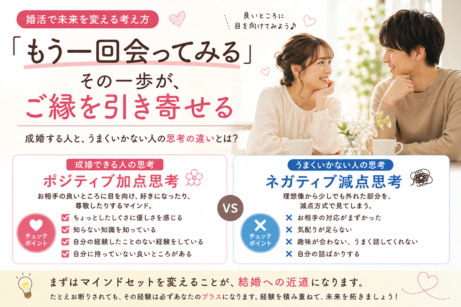婚活で結婚できる人の共通点。「加点思考」がご縁を引き寄せる理由 @三重県