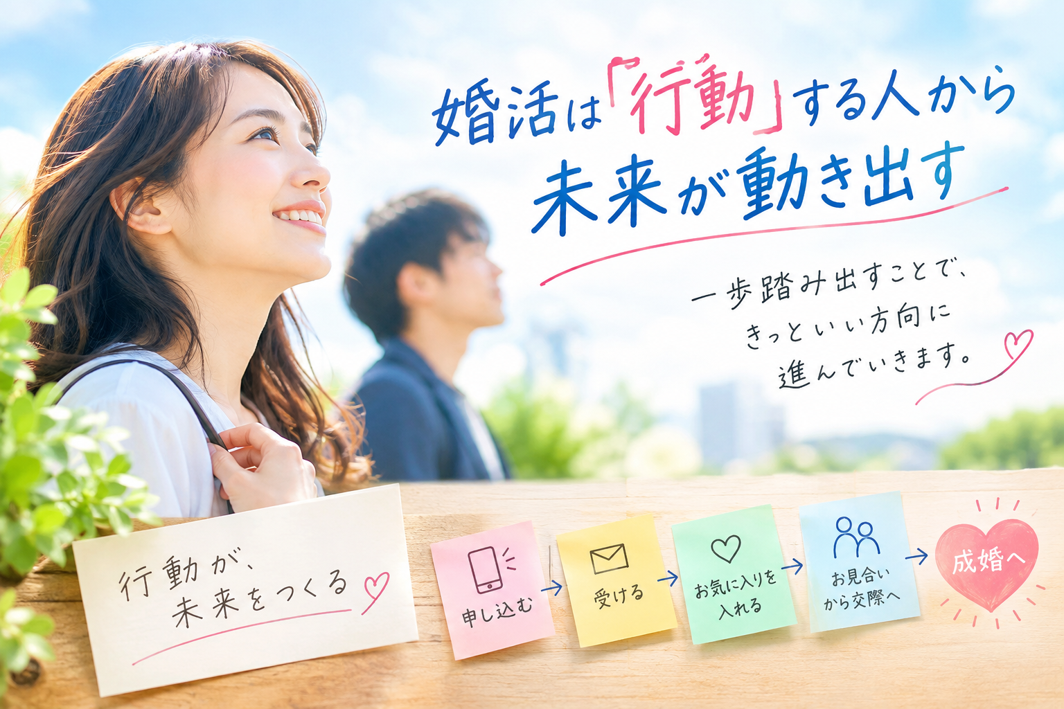 婚活は「行動」が大切!なかなか結果が出ない人こそ動き続ける理由を、実際の婚活の動きから解説。辛いときこそ行動する大切さをお伝えします。