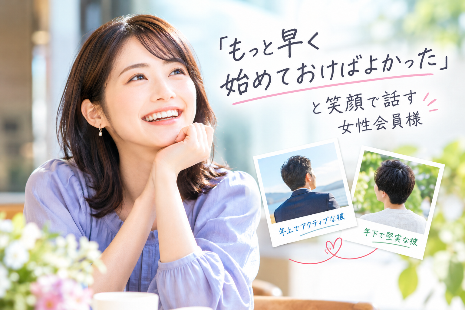 婚活を始めて2か月「もっと早く始めておけばよかった」と笑顔で話す女性会員様